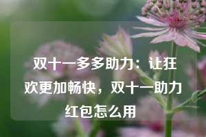  双十一多多助力：让狂欢更加畅快，双十一助力红包怎么用 第1张